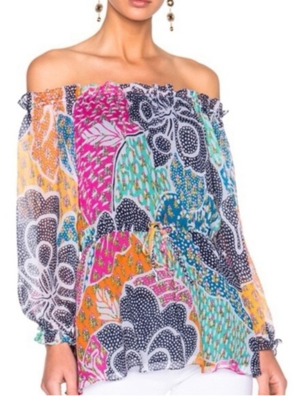 Diane Von Furstenberg Multicolor Off-Shoulder Floral Print Blouse